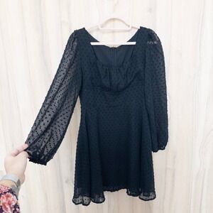 Womens Long Sleeve Mini Dress Sz M Black Milkmaid Sheer Whimsigoth Fairy Grunge